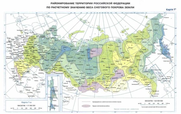 Нормативную величину Sg можно узнать по карте, где цифрами от I до VIII показаны районы снеговой нагрузки