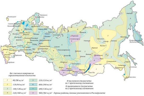 По карте снеговой нагрузки можно определить, насколько прочной должна быть крыша